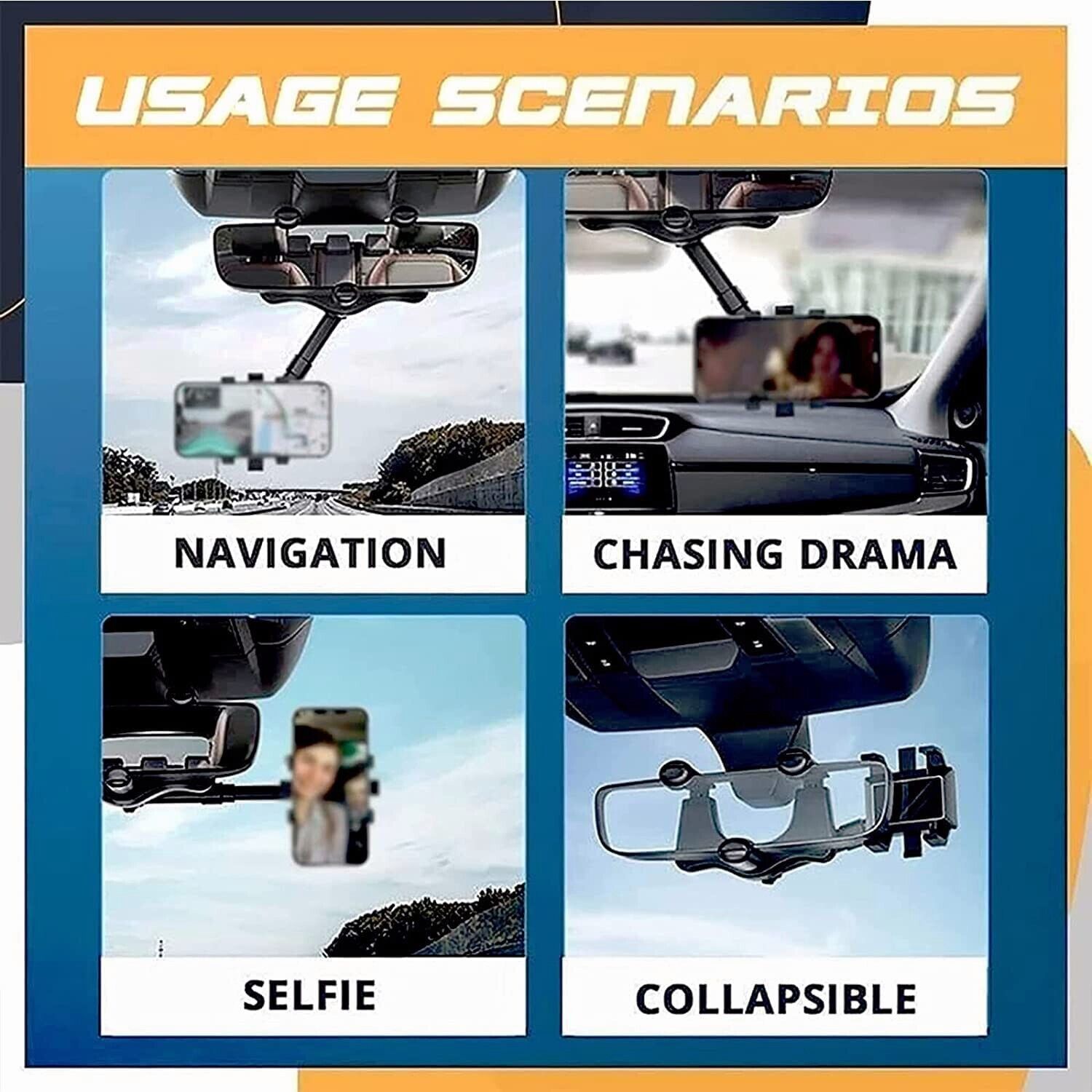 360° Car Phone Holder Rotatable And Retractable Rearview Mirror Mount Universal | Auto Heaven USA