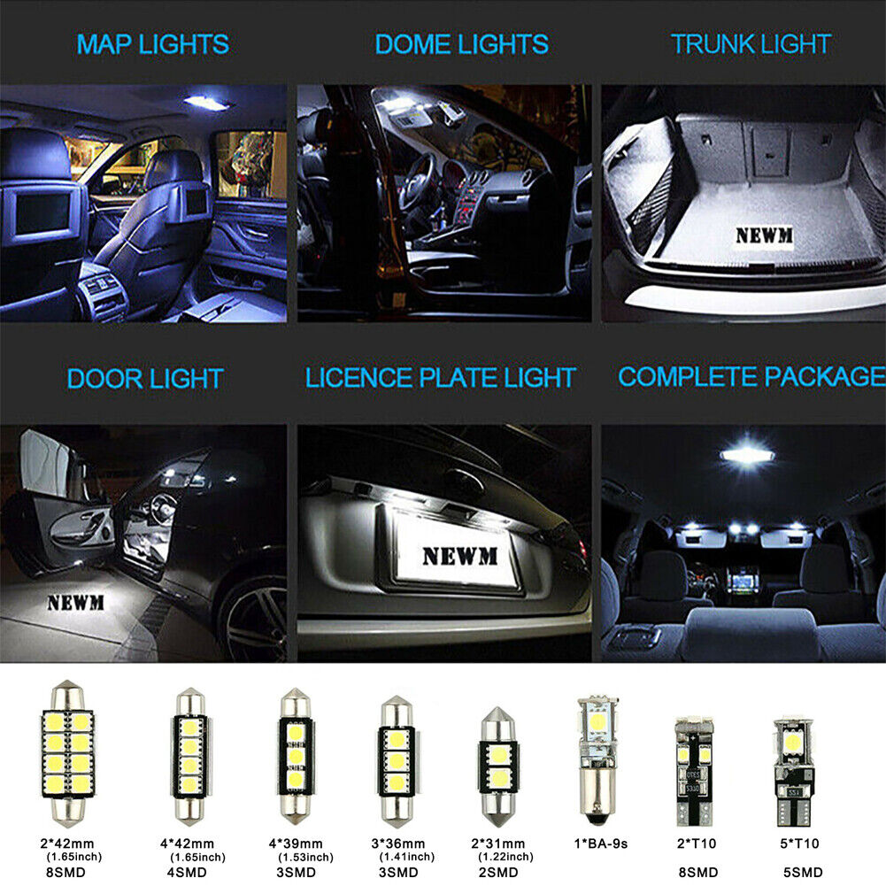 23Pcs Car Interior White LED Light Bulb Dome Trunk Door Replacement Lamp Kit | Auto Heaven USA