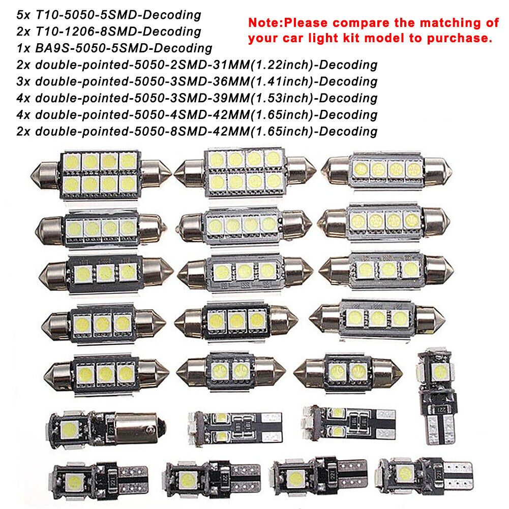 23Pcs Car Interior White LED Light Bulb Dome Trunk Door Replacement Lamp Kit | Auto Heaven USA