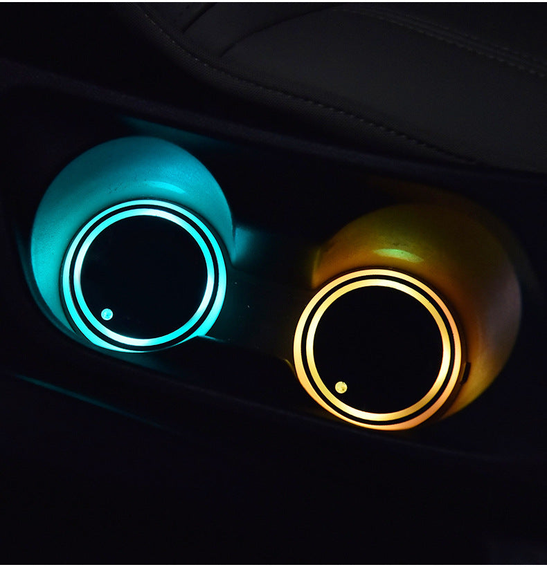 Colorful Cup Holder LED Light-up Coaster Solar & USB Charging Non-slip Coaster Ambient Light For Car Automatically | Auto Heaven USA