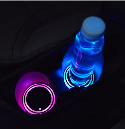 Colorful Cup Holder LED Light-up Coaster Solar & USB Charging Non-slip Coaster Ambient Light For Car Automatically | Auto Heaven USA