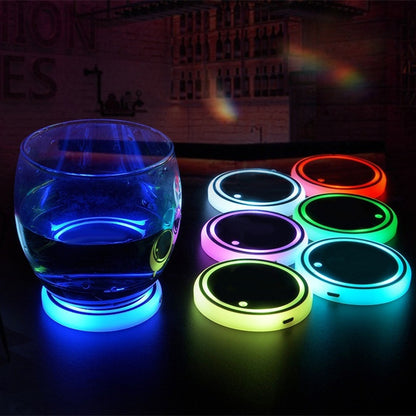 Colorful Cup Holder LED Light-up Coaster Solar & USB Charging Non-slip Coaster Ambient Light For Car Automatically | Auto Heaven USA