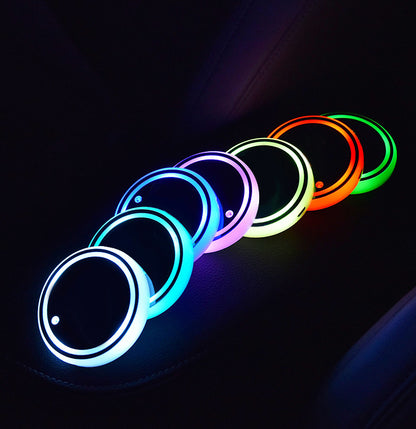 Colorful Cup Holder LED Light-up Coaster Solar & USB Charging Non-slip Coaster Ambient Light For Car Automatically | Auto Heaven USA