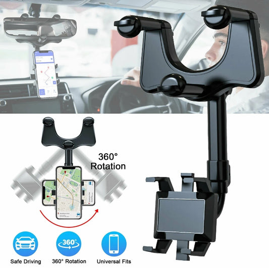 360° Car Phone Holder Rotatable And Retractable Rearview Mirror Mount Universal | Auto Heaven USA