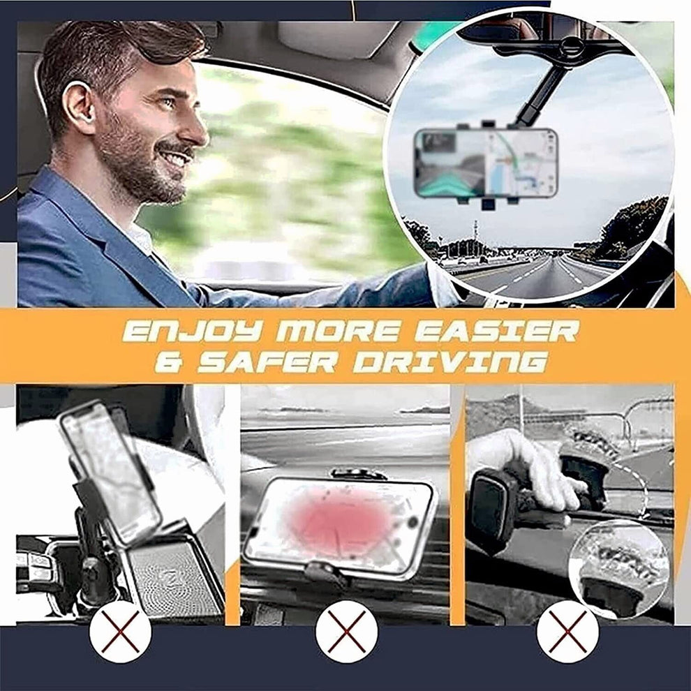 RMH-07 JDHDL Phone Mount for Car, Rear View Mirror Phone Holder, Rotatable and Retractable Car Phone Holder Mount Rearview Mirror Phone